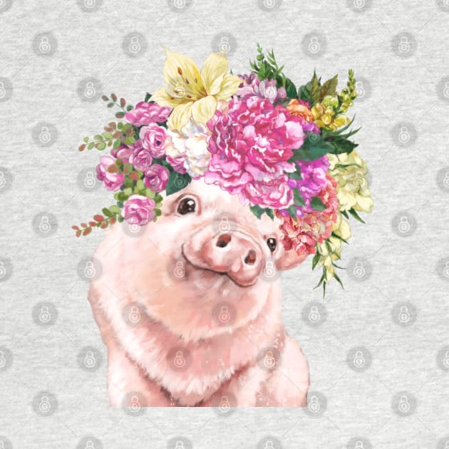 Lovely Baby Pig with Flower Crowns in Green by bignosework